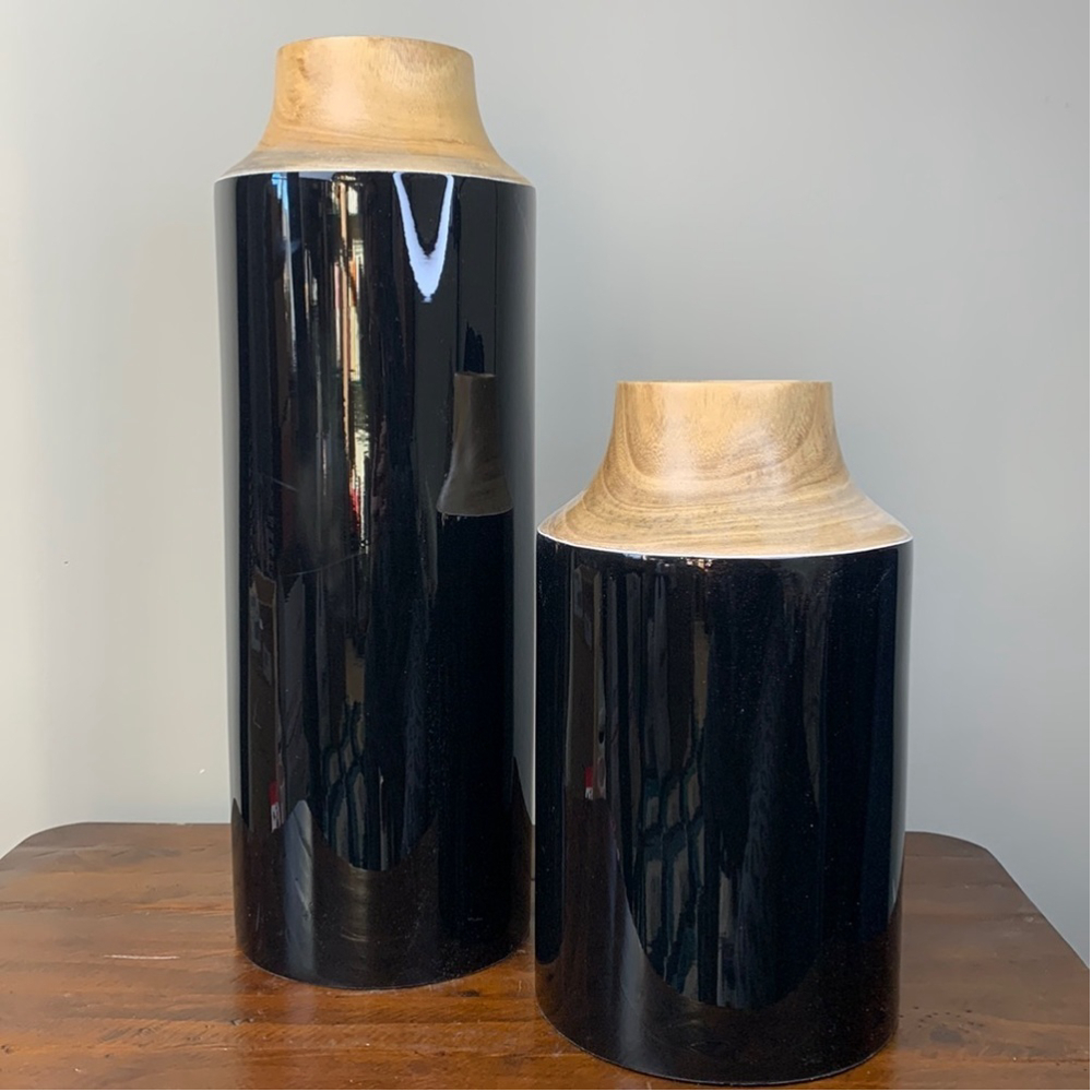 Bolton Wooden Cylinder Accent Vases Set